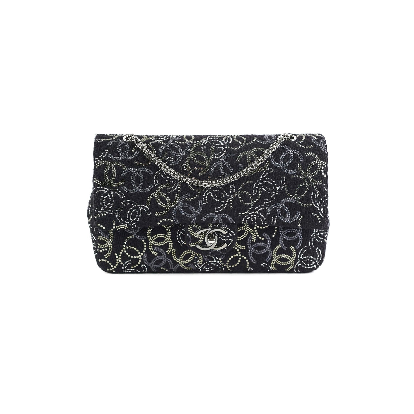 Chanel Seasonal Medium Large Tweed Crystals Black