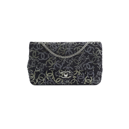 Chanel Seasonal Medium Large Tweed Crystals Black