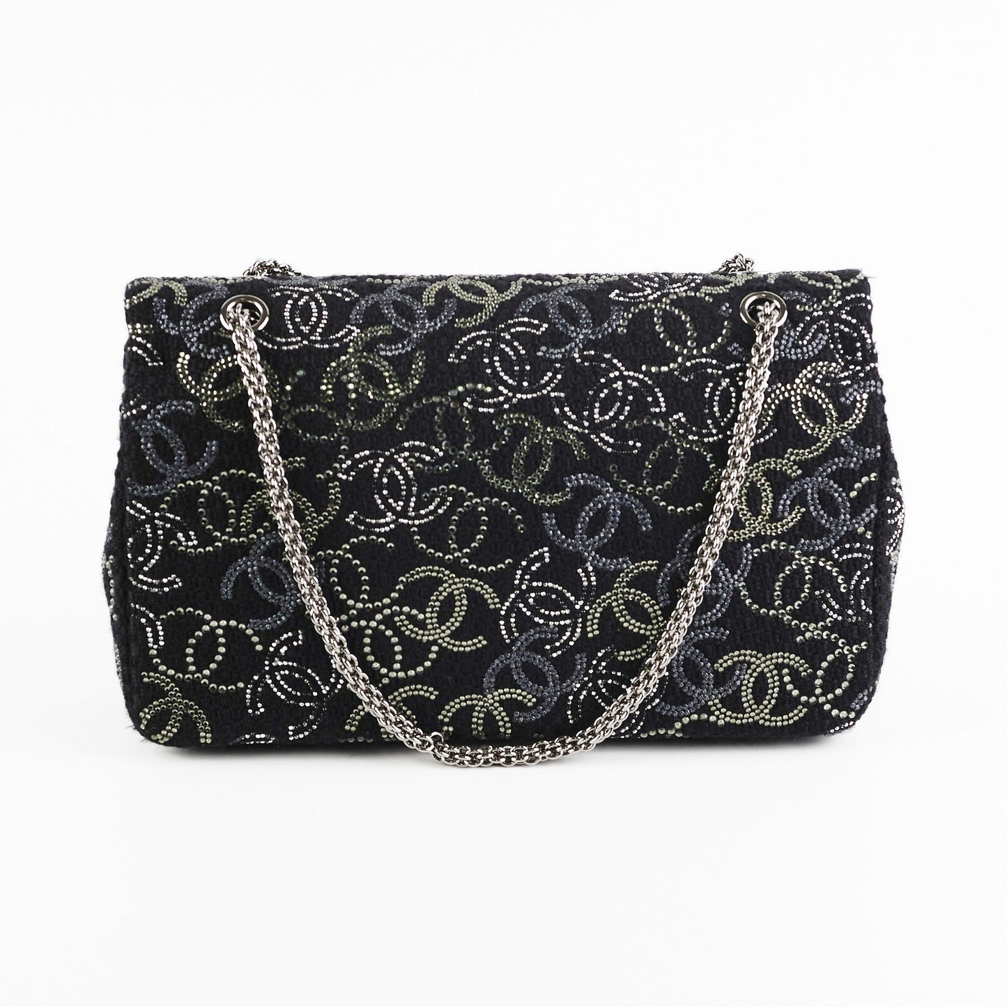 Chanel Seasonal Medium Large Tweed Crystals Black