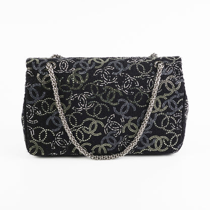 Chanel Seasonal Medium Large Tweed Crystals Black