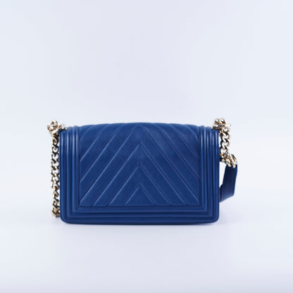 Chanel Old Medium Boy Chevron Lambskin Blue Bag