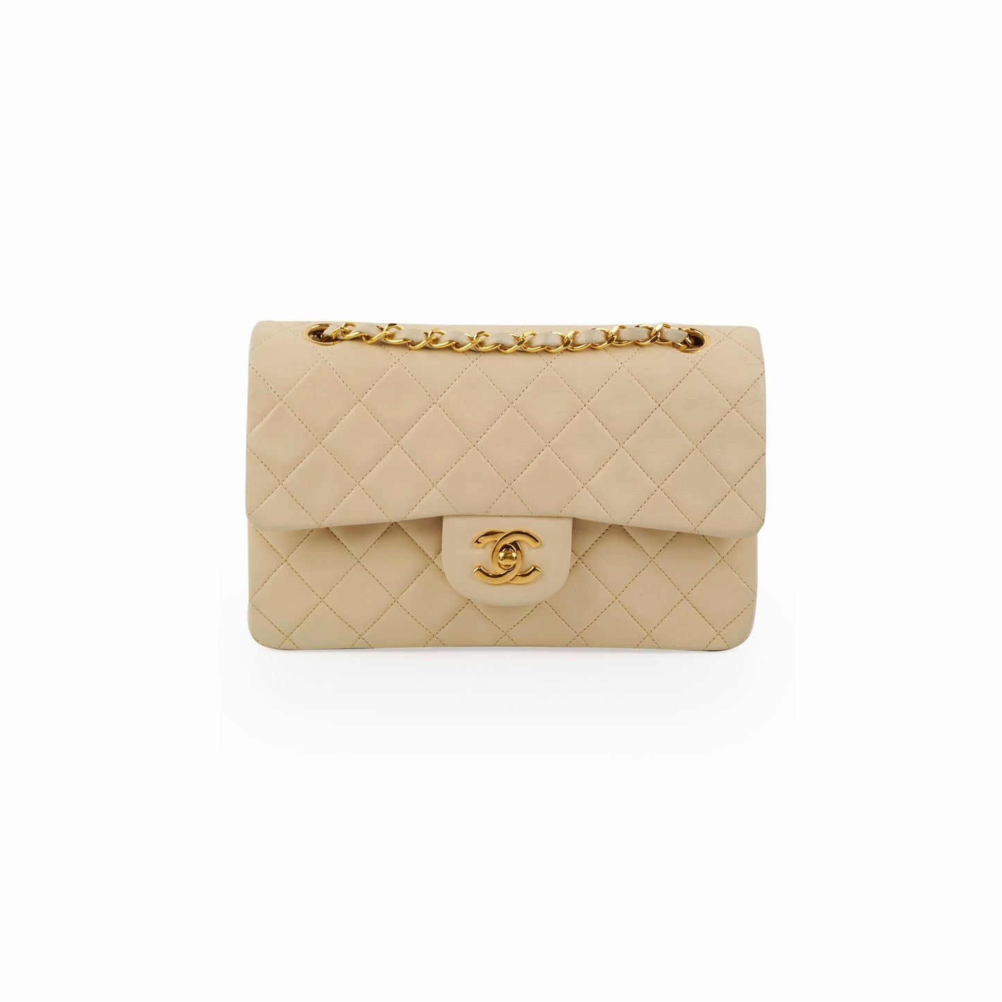 Chanel Small Vintage Double Flap Lambskin Beige