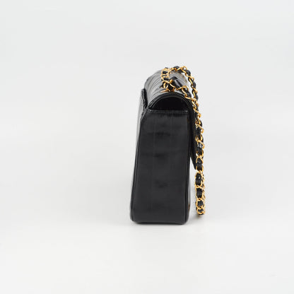 Chanel Vintage Vertical Half Flap Black Shiny Leather