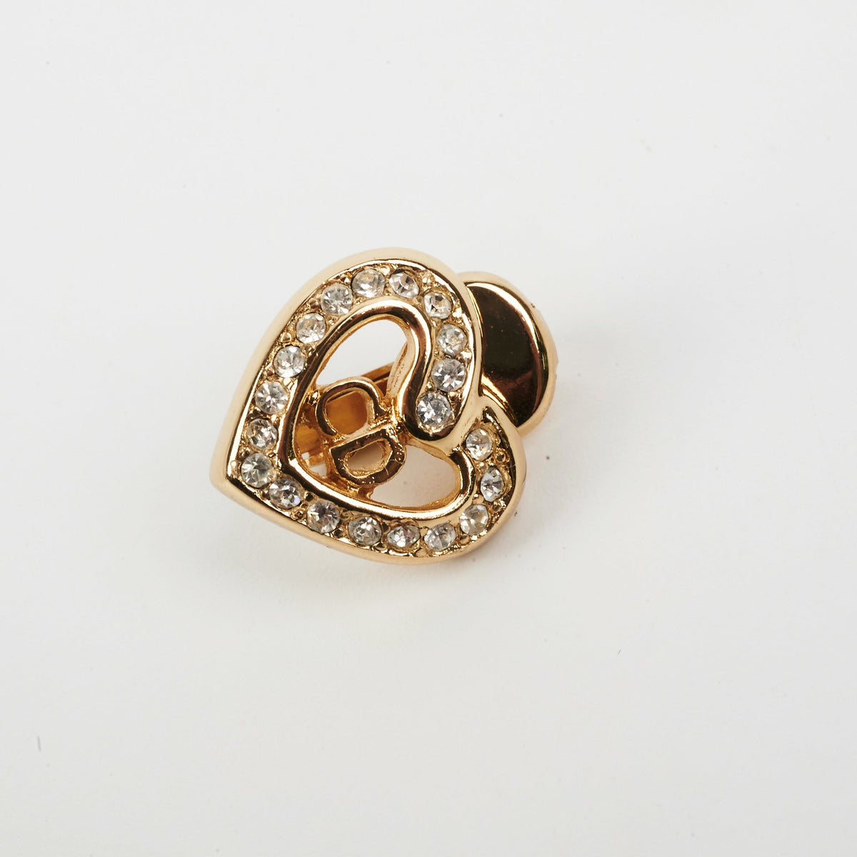 Christian Dior Heart Rhinestone Clip On Earrings Costume Jewellery