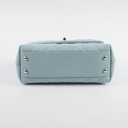 Chanel Caviar Small Coco Handle Light Blue Microchip