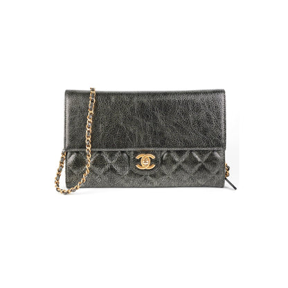 Chanel Zip Away Chain Cluth Wallet on Chain WOC Metallic Grey