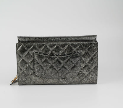 Chanel Zip Away Chain Cluth Wallet on Chain WOC Metallic Grey