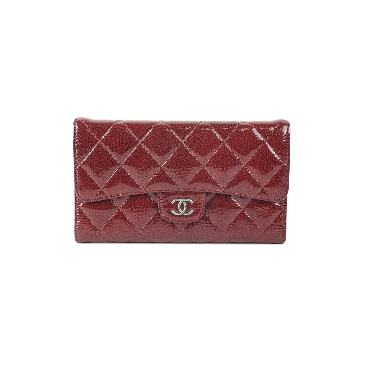 Chanel Long Quilted Patent Burgundy Wallet