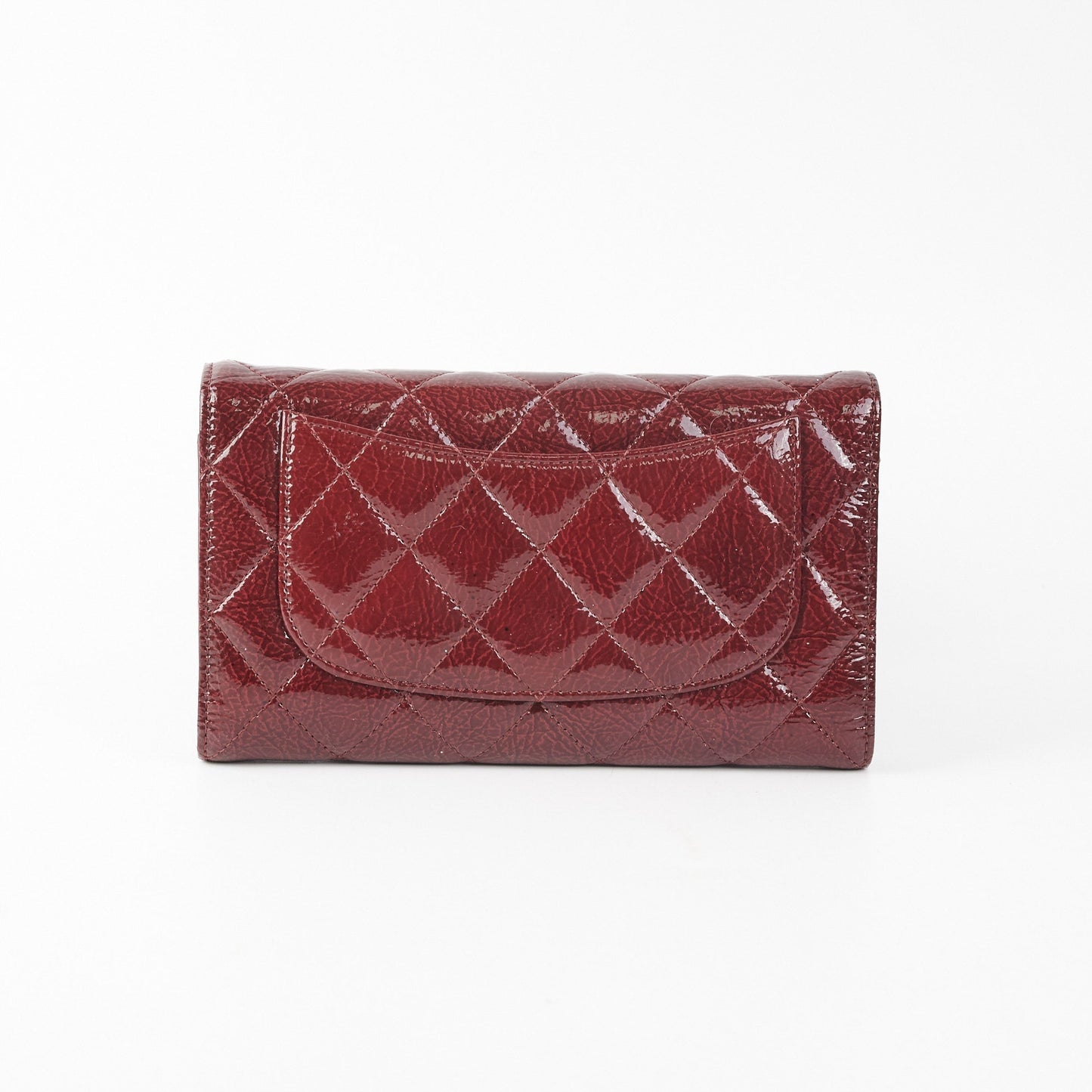 Chanel Long Quilted Patent Burgundy Wallet