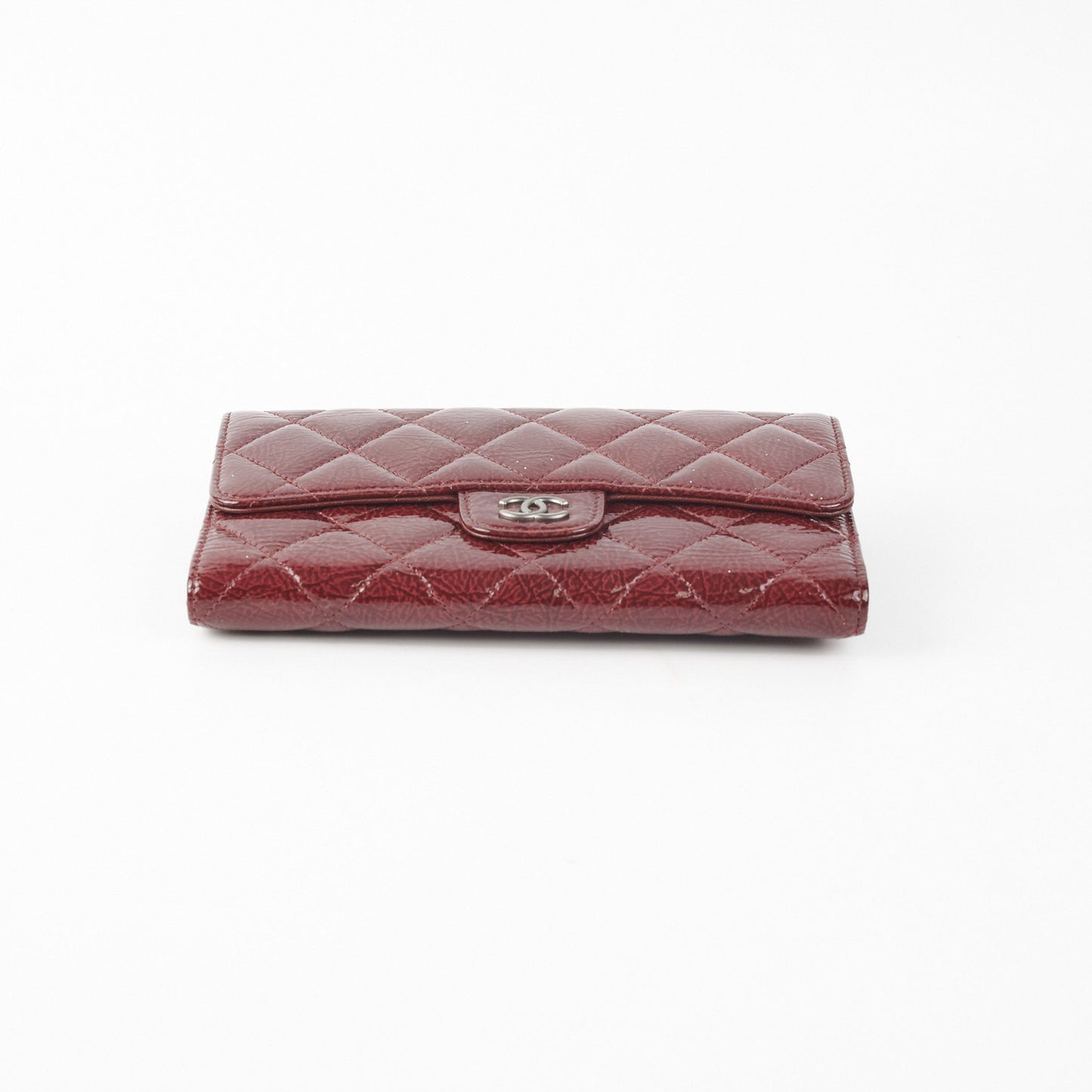 Chanel Long Quilted Patent Burgundy Wallet