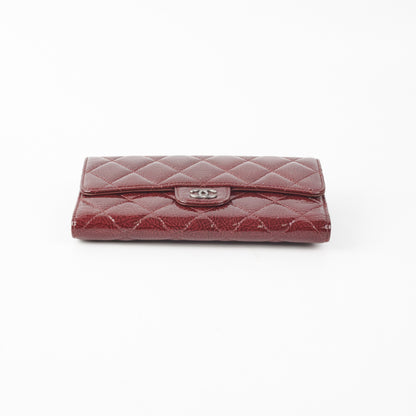 Chanel Long Quilted Patent Burgundy Wallet