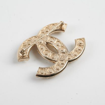 Chanel CC Logo Gold Pearl Rhinestone Brooch Costume Jewellery