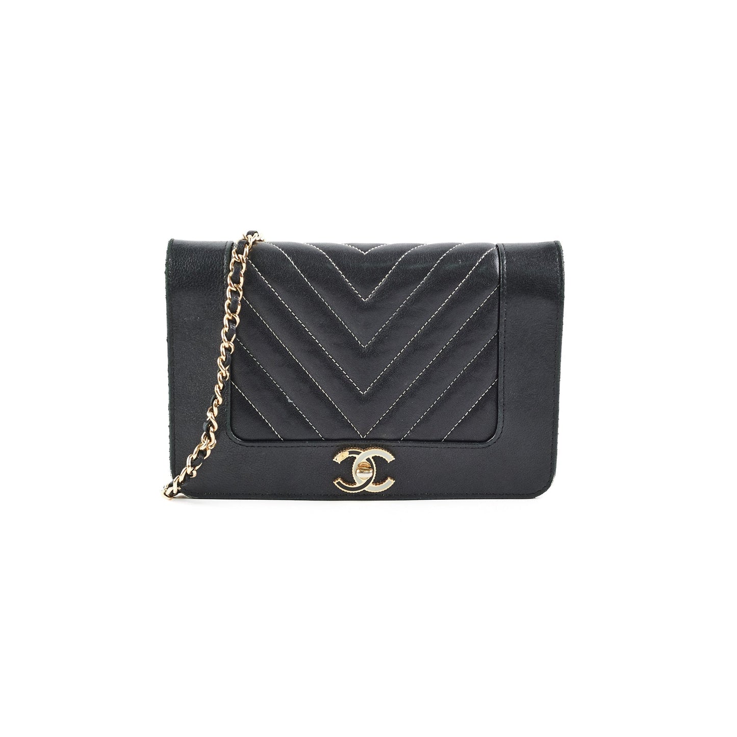 Chanel Chevron Wallet on Chain (WOC) Lambskin Black