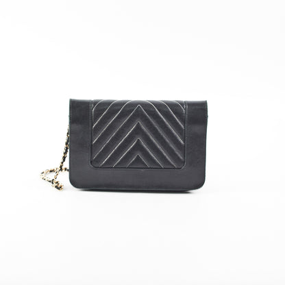 Chanel Chevron Wallet on Chain (WOC) Lambskin Black