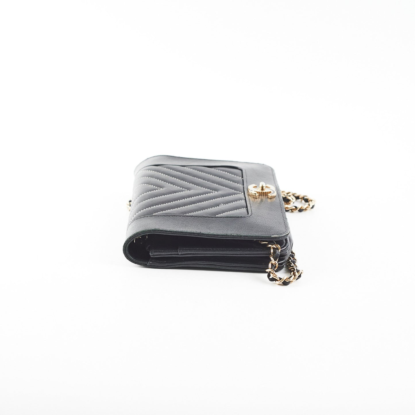 Chanel Chevron Wallet on Chain (WOC) Lambskin Black