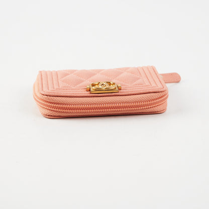 Chanel Boy Zip Compact Wallet Pink