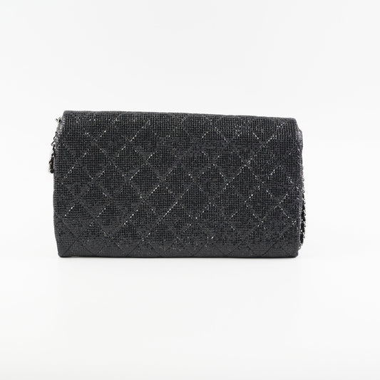 Chanel Black Glittered Calfskin Chain Crossbody Shoulder Bag Wallet Black