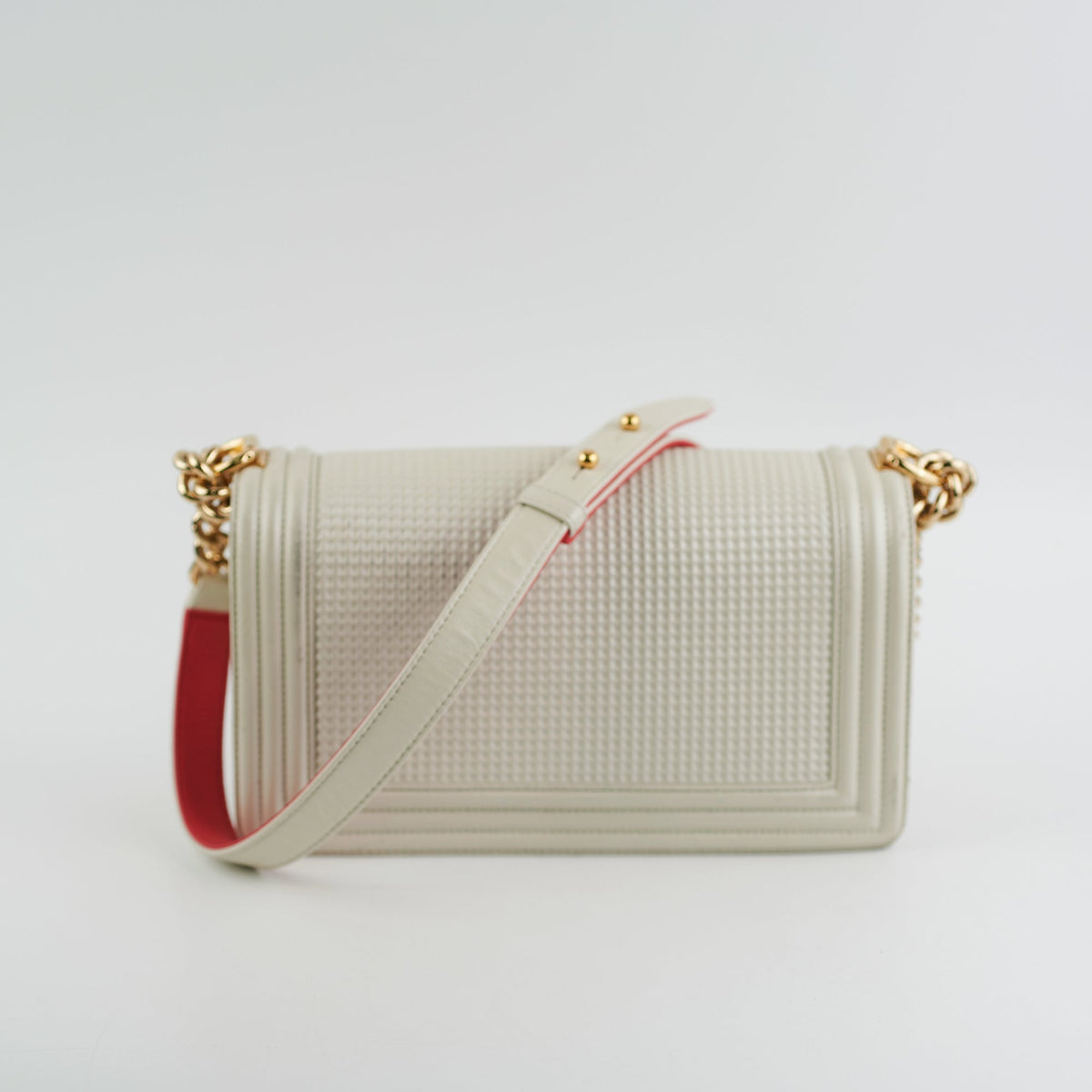 Chanel Old Medium Cube Embossed Boy White