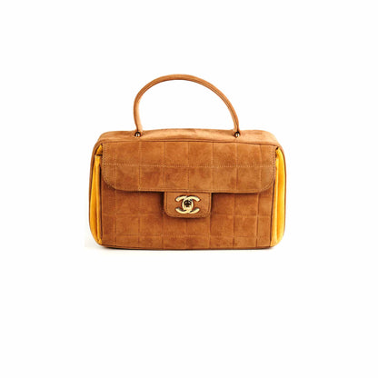 Chanel Vintage Quilted Suede Top Handle Bag Tan