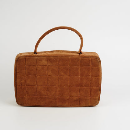 Chanel Vintage Quilted Suede Top Handle Bag Tan