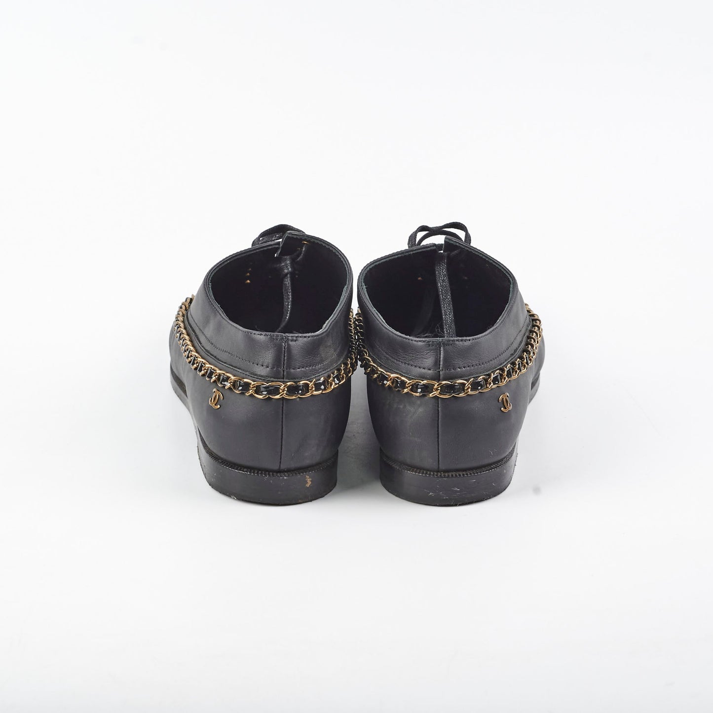 Chanel Leather Lace Up Loafers Size 40 Black