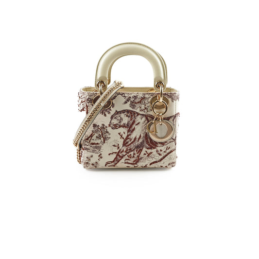 Christian Dior Mini Calfskin Limited Edition Embriodered Bag Ivory/Burgundy