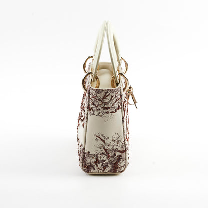 Christian Dior Mini Calfskin Limited Edition Embriodered Bag Ivory/Burgundy