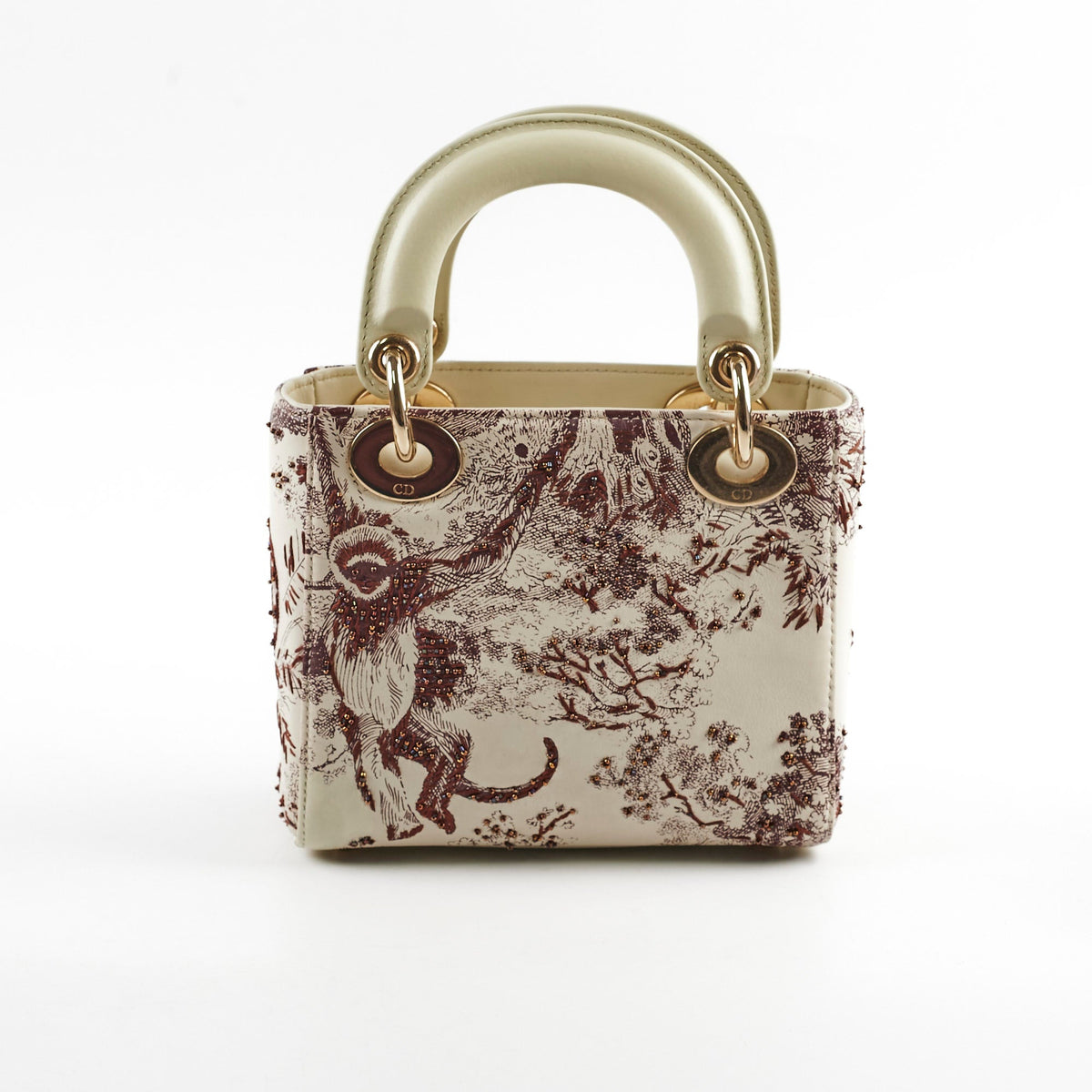Christian Dior Mini Calfskin Limited Edition Embriodered Bag Ivory/Burgundy