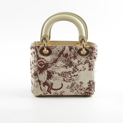 Christian Dior Mini Calfskin Limited Edition Embriodered Bag Ivory/Burgundy