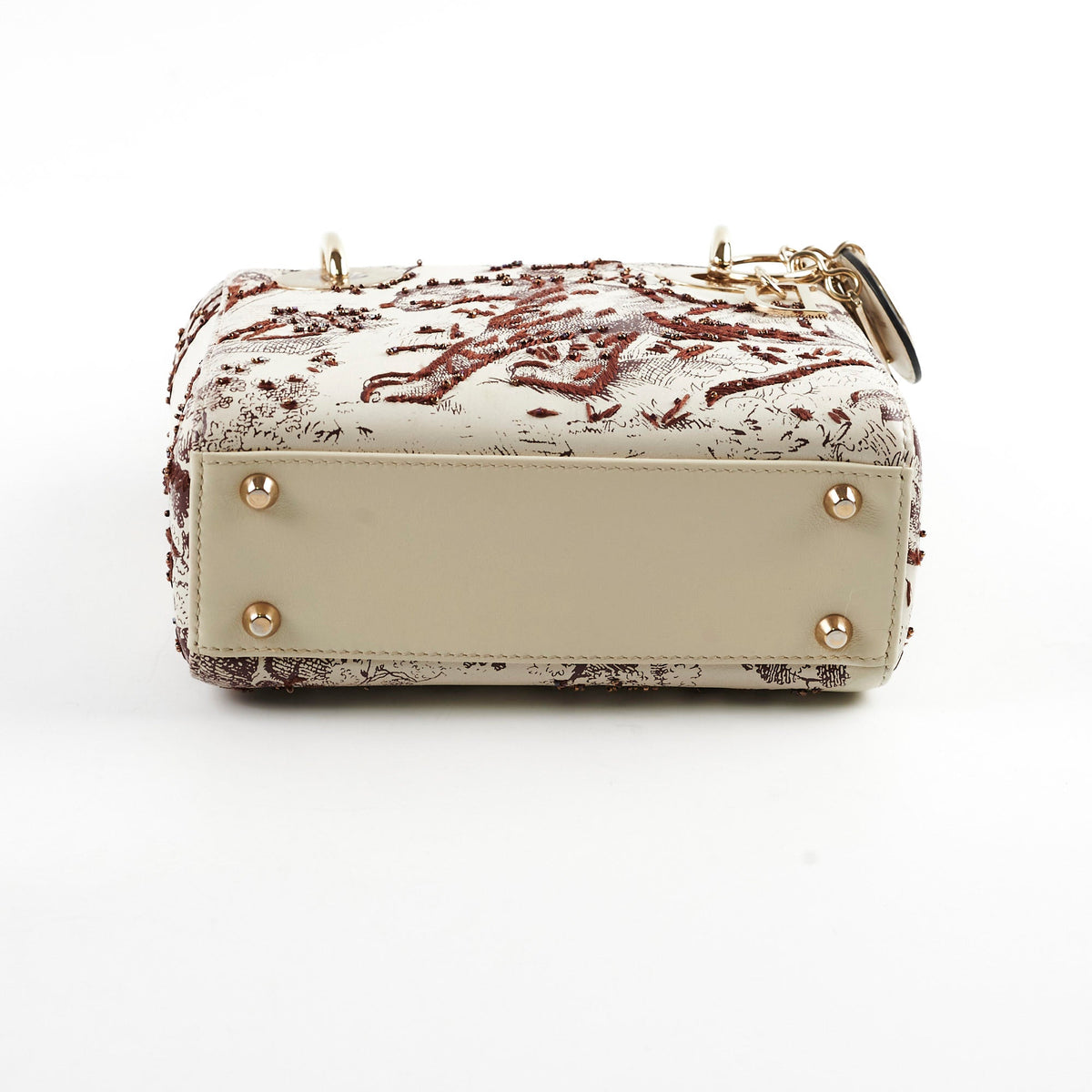 Christian Dior Mini Calfskin Limited Edition Embriodered Bag Ivory/Burgundy