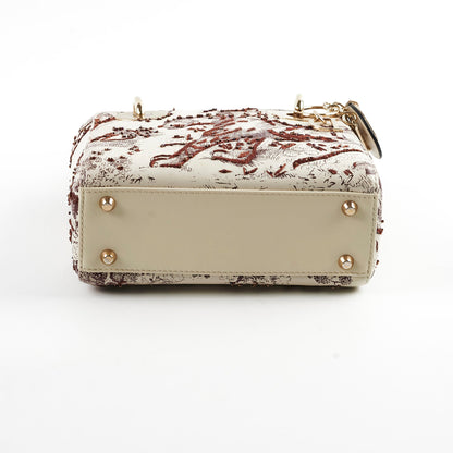 Christian Dior Mini Calfskin Limited Edition Embriodered Bag Ivory/Burgundy