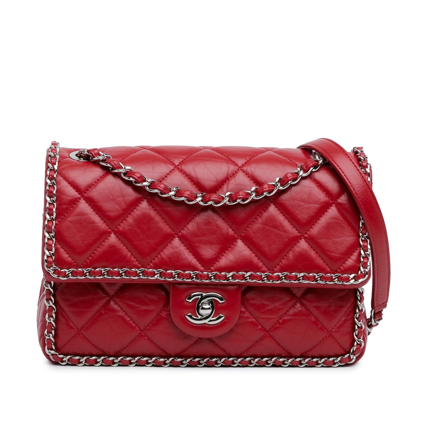 Red Chanel Crumpled Chain All Over Flap