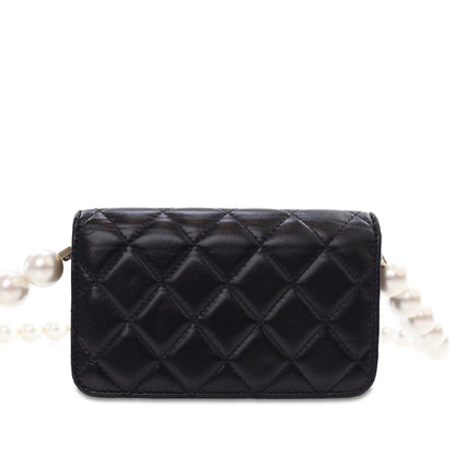 Black Chanel Quilted Calfskin Maxi Pearls Clutch With Chain Crossbody Bag