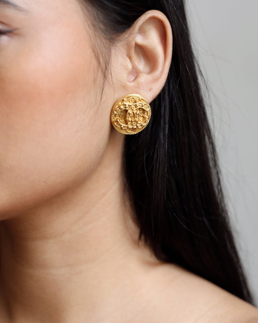 Chanel Coco Mark Vintage CC Textured Clip-On Earrings