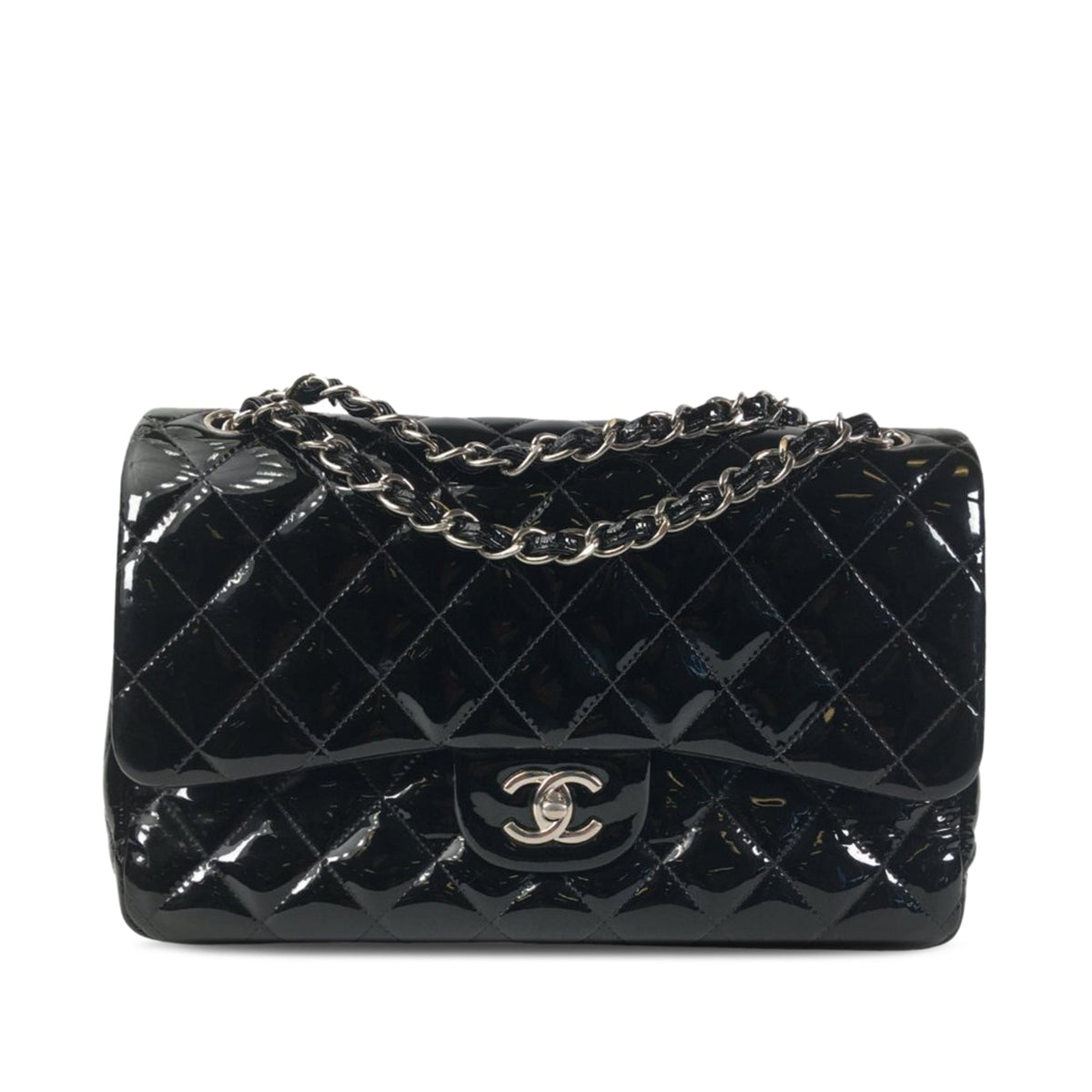 CHANEL Jumbo Classic Patent Double Flap Shoulder Bag