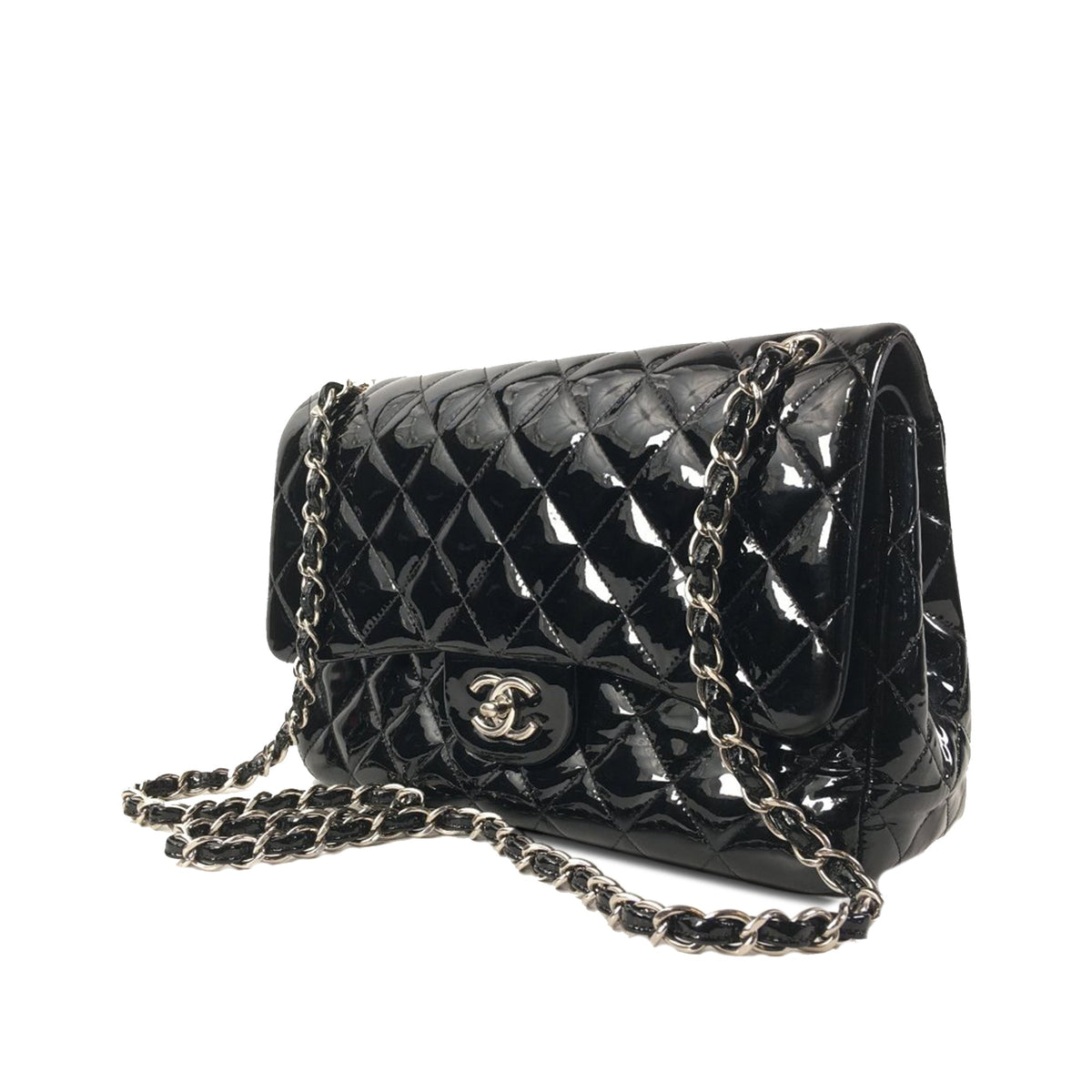 CHANEL Jumbo Classic Patent Double Flap Shoulder Bag