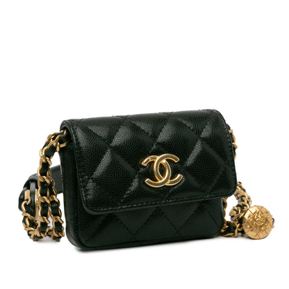 CHANEL CC Caviar Twist Your Buttons Flap Belt Bag Black