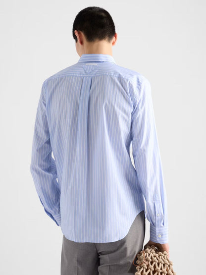 Sky Blue and White Striped Cotton Shirt