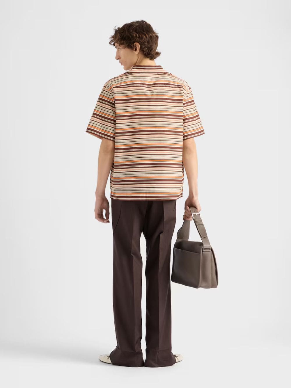 Sienna Brown Striped Cotton Bowling Shirt