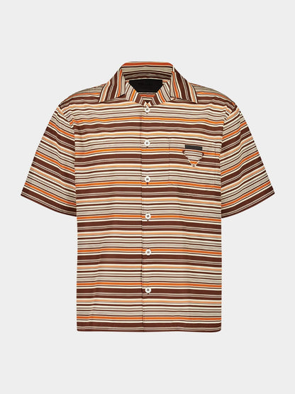 Sienna Brown Striped Cotton Bowling Shirt