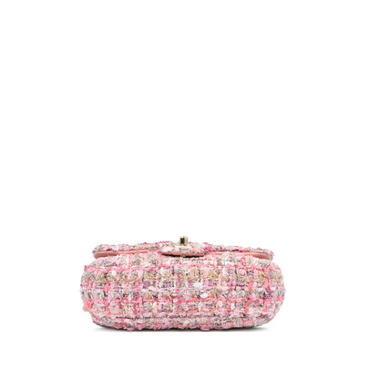 Pink Chanel Mini Tweed Pearl Top Handle Flap Satchel