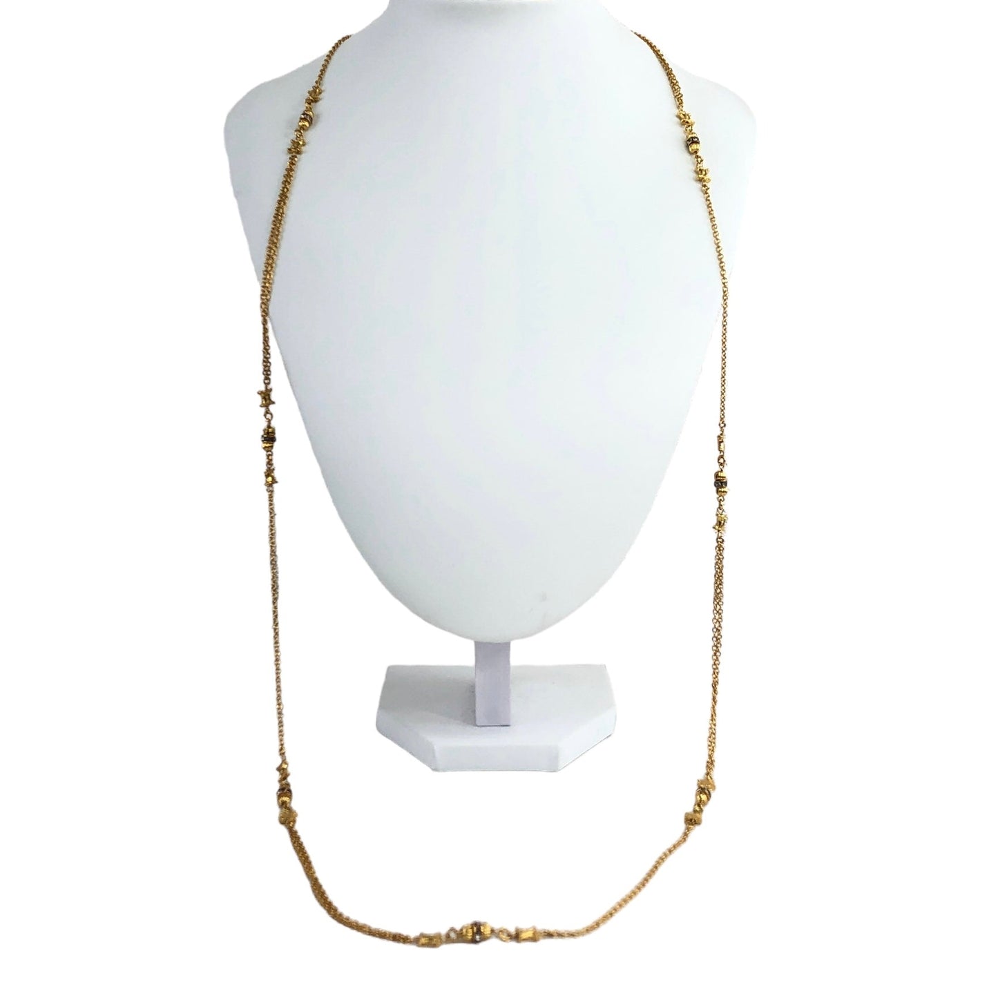 CELINE Triomphe Rhinestone Long Necklace Gold Vintage 52nahx