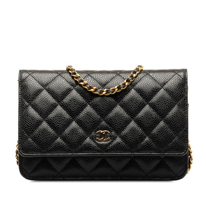 Chanel CC Caviar Wallet on Chain  Leather Shoulder Bag in Good condition