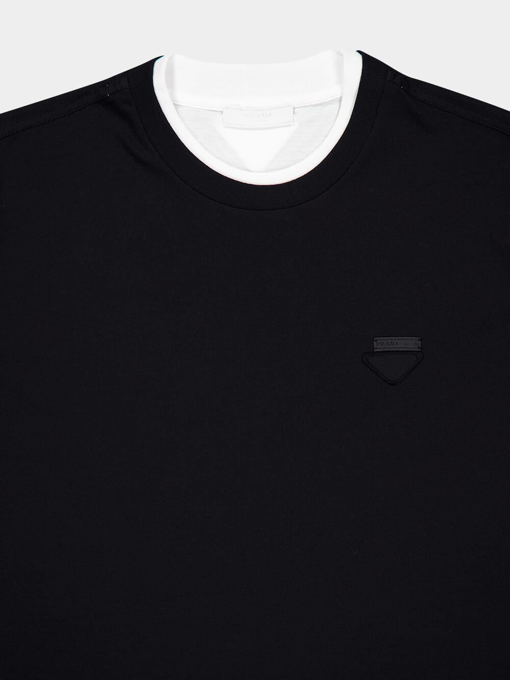Black Cotton T-Shirt with Leather Detail