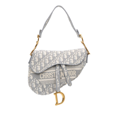 Oblique Embroidered Canvas Saddle Bag