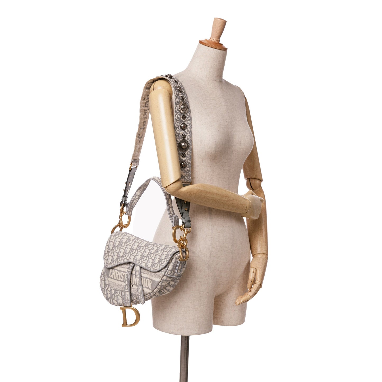 Oblique Embroidered Canvas Saddle Bag