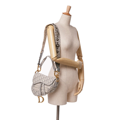Oblique Embroidered Canvas Saddle Bag
