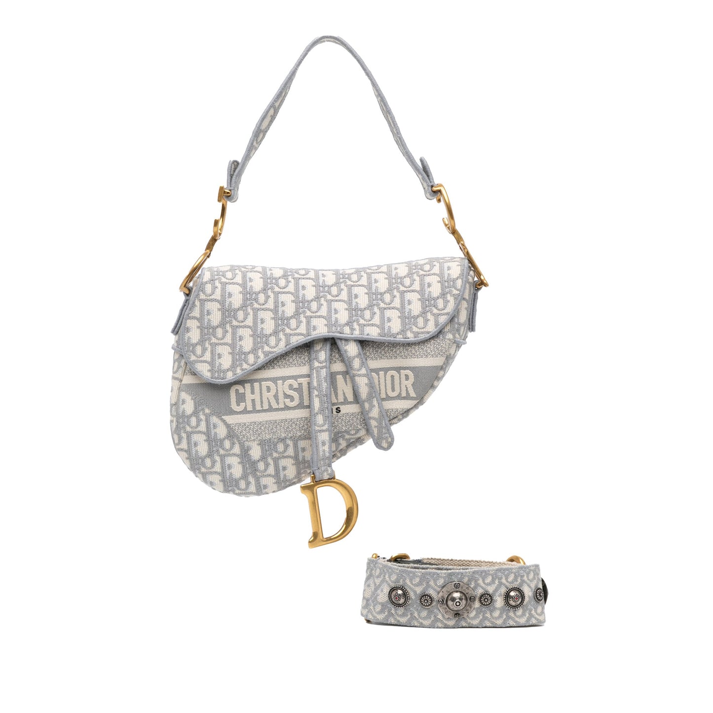 Oblique Embroidered Canvas Saddle Bag