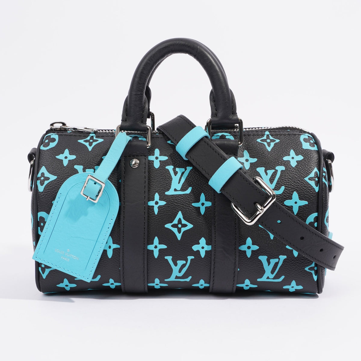 Louis Vuitton Keepall Bandouliere Black And Blue Monogram Coated Canvas 25cm