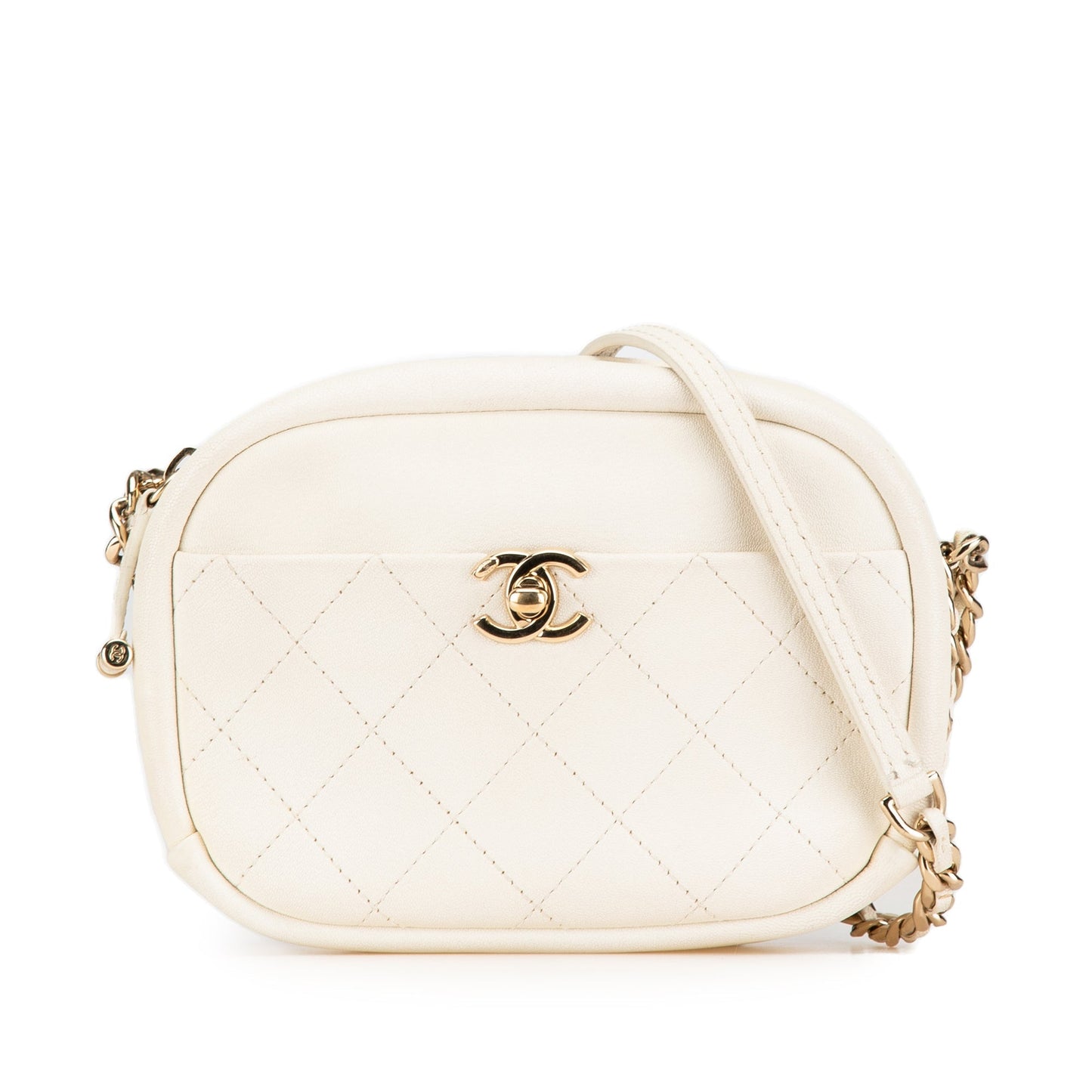 White Chanel Small Quilted Goatskin Casual Trip Camera Bag